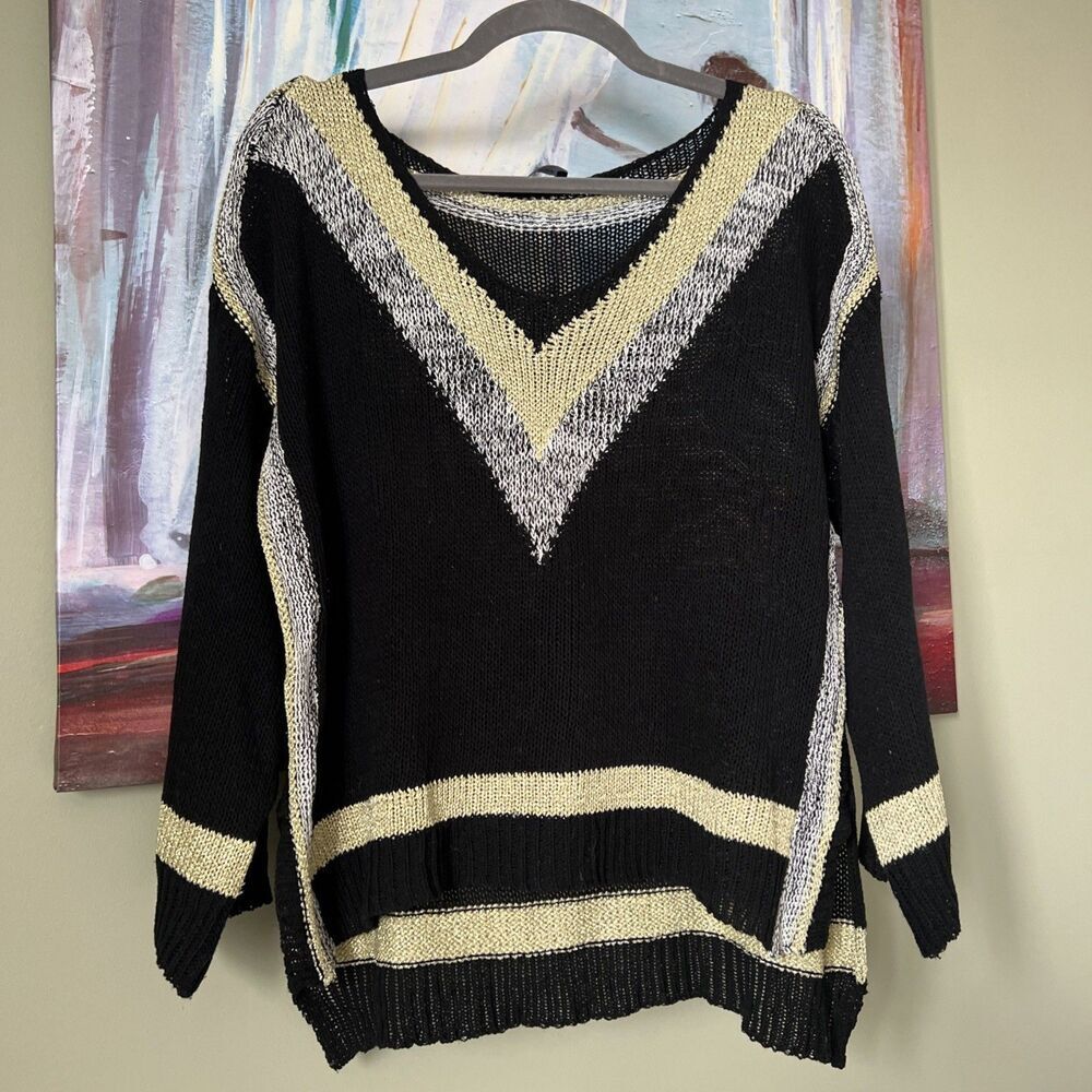 Just Noa Paris Sz S-M V-Neck Wool Blend Sweater Loose Open Knit GOOD